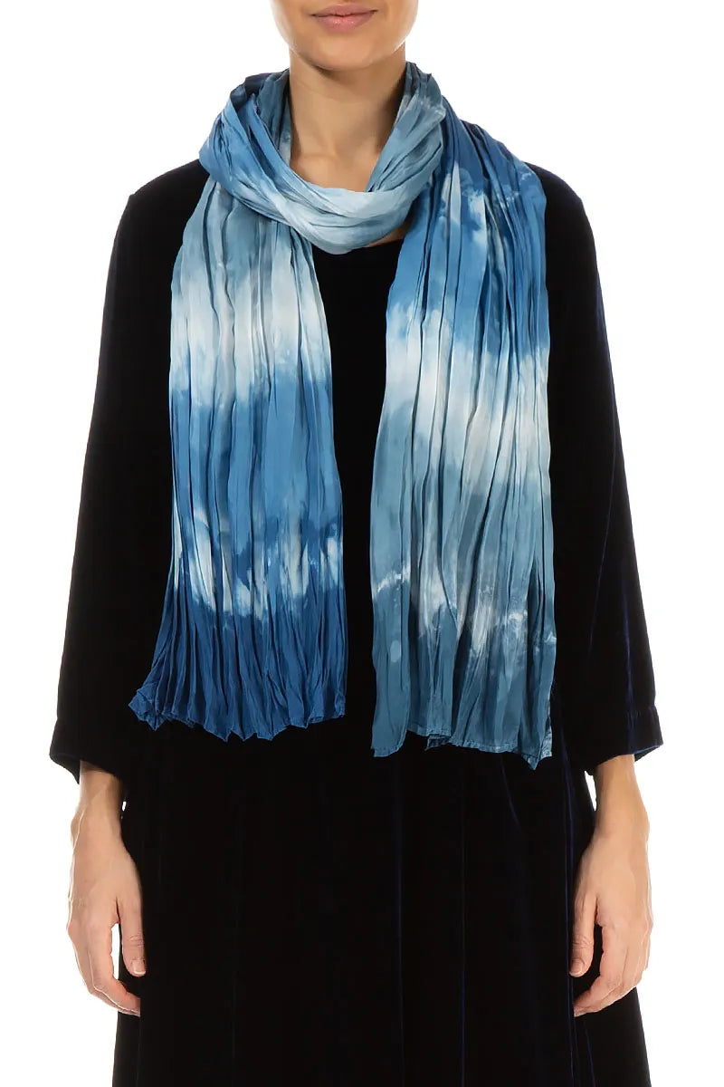 Foulard en pure soie bleu ombré