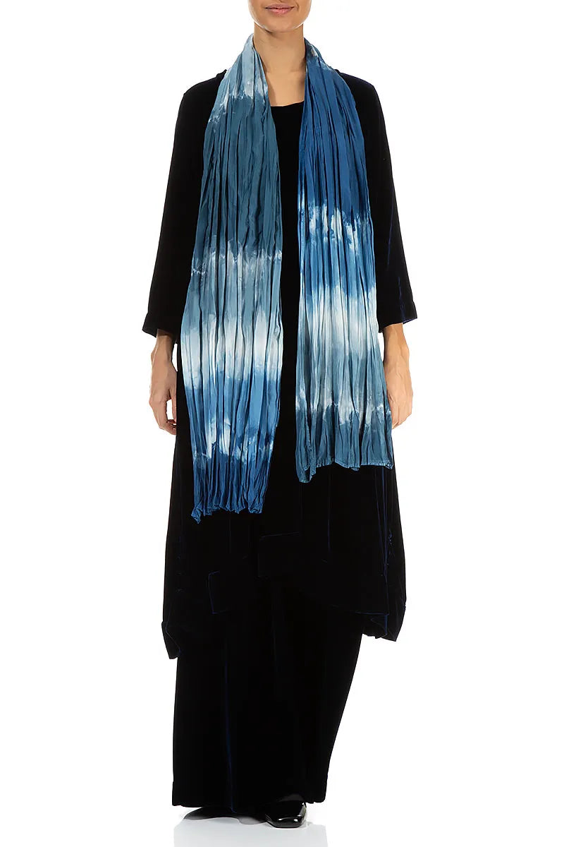 Foulard en pure soie bleu ombré
