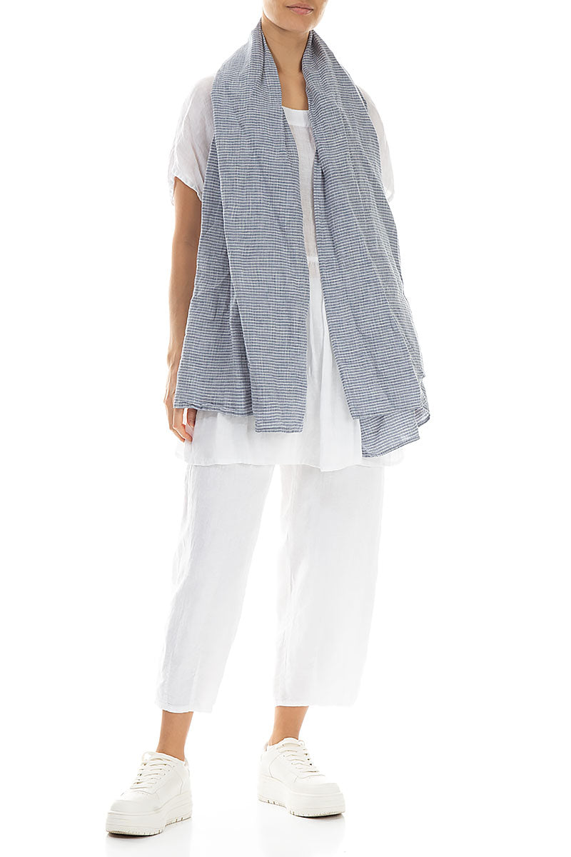 Blue Stripe Linen Scarf 2