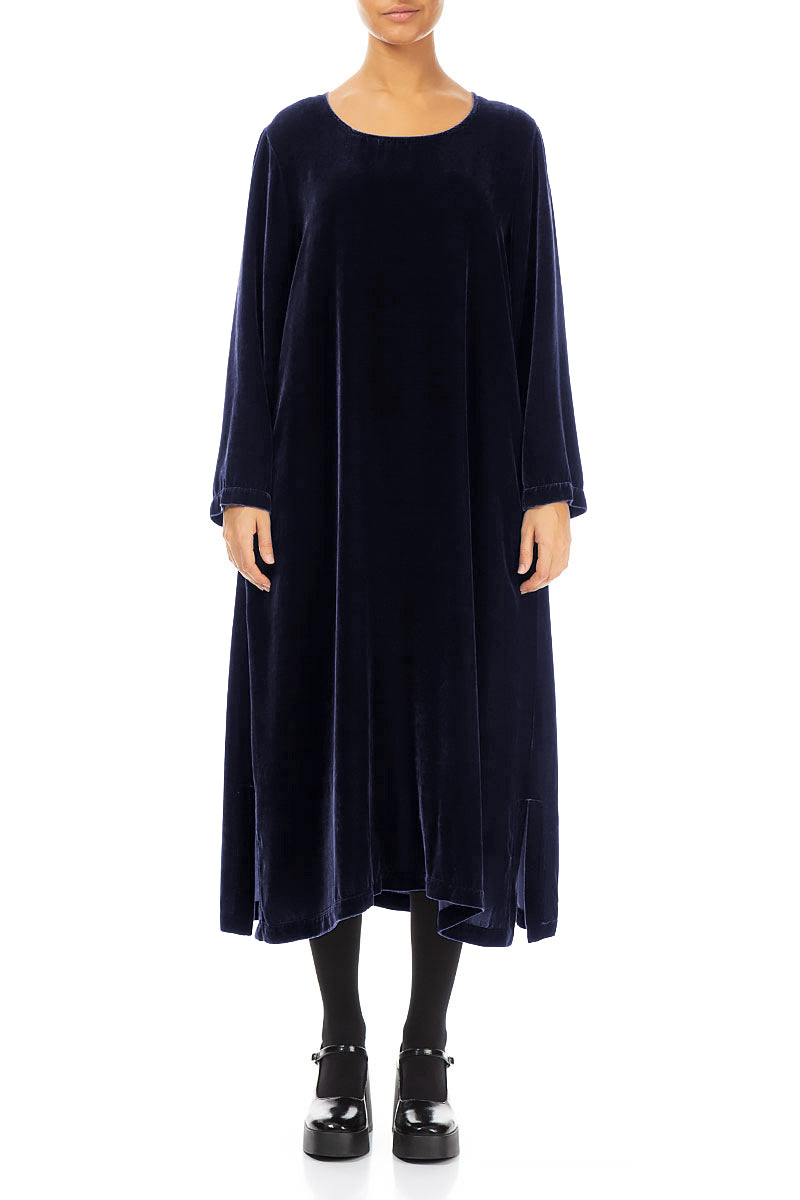 Blue Violet Silk Velvet Shift Dress 1