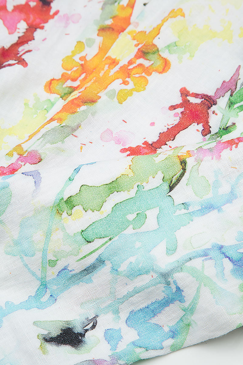 Boat Neck Balloon Colour Splash Linen Dress 5