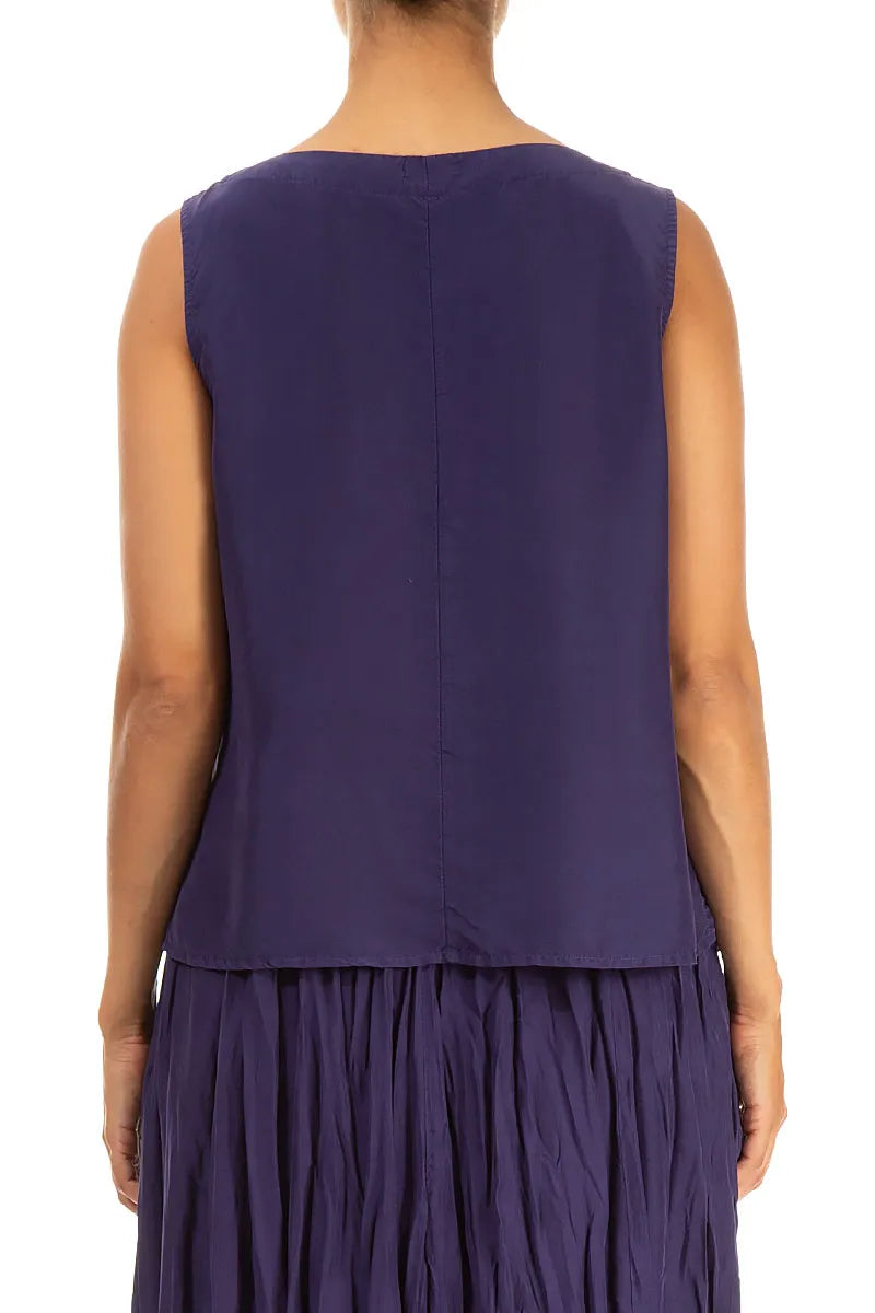 Round Boat Neck Royal Purple Silk Top 2