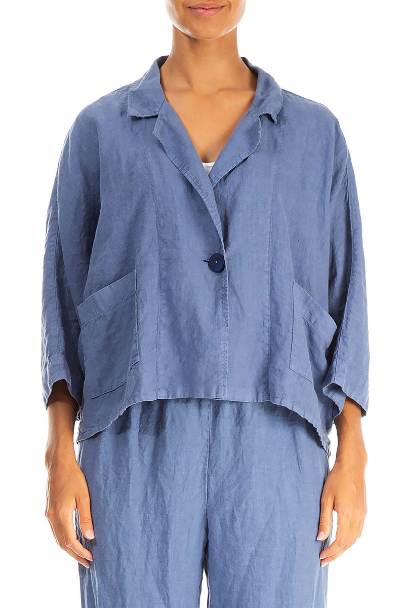 Boxy Blue Nova Linen Blazer Jacket 1