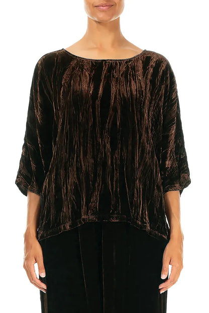 Boxy Aged Copper Crumpled Silk Velvet Blouse 1