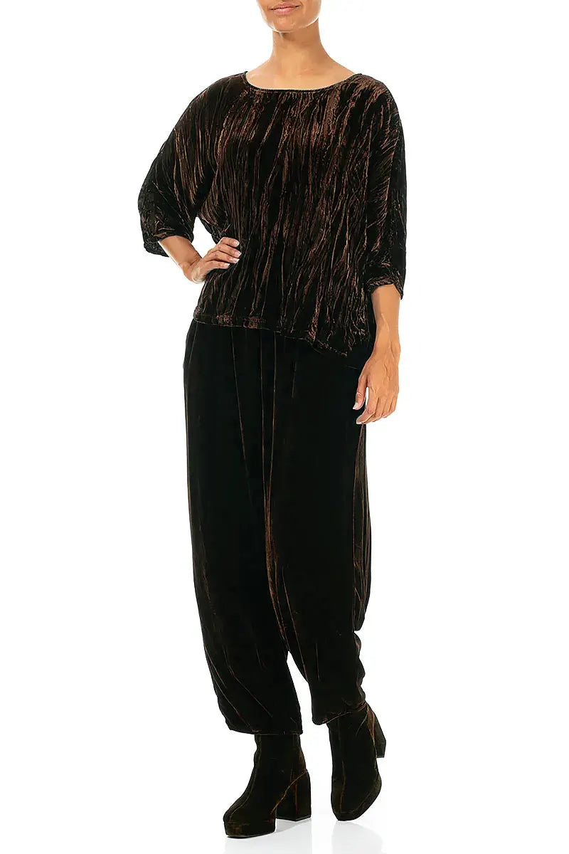 Boxy Aged Copper Crumpled Silk Velvet Blouse 4