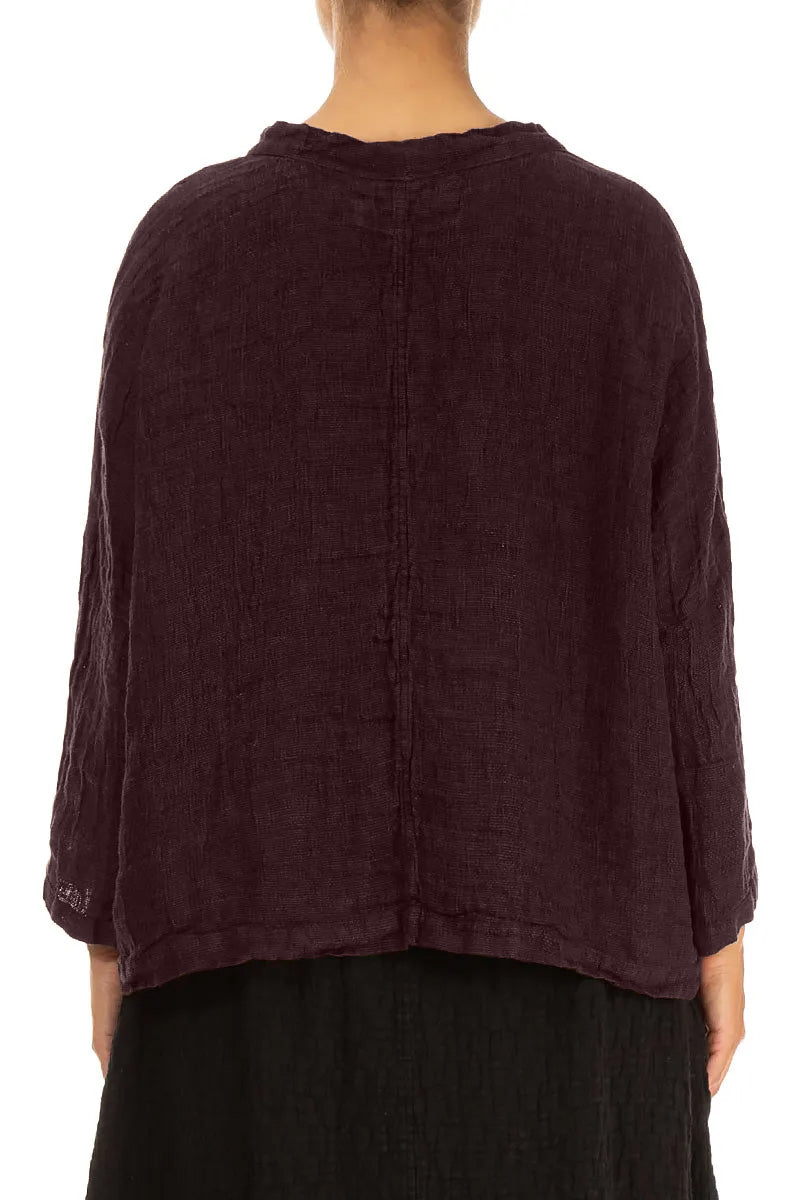 Chemisier carré en lin mélangé aubergine