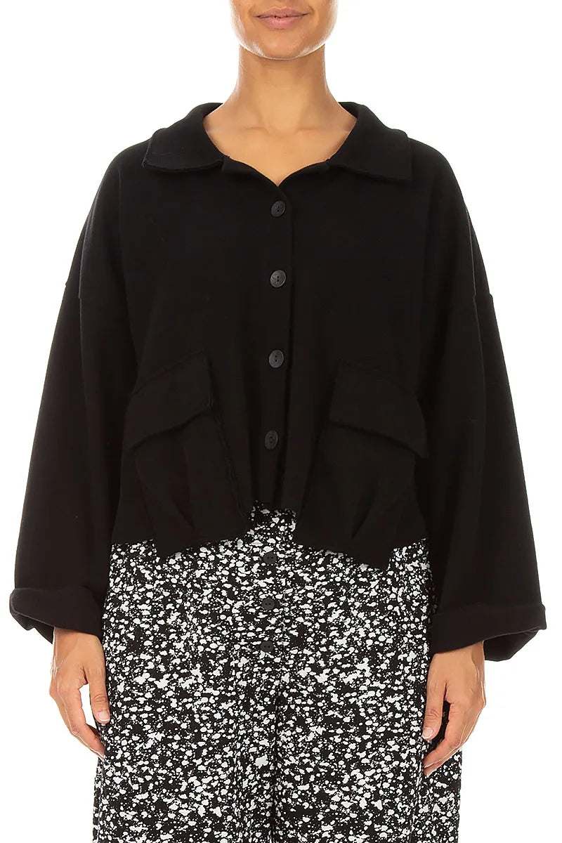 Boxy Black Cotton Jersey Jacket 2