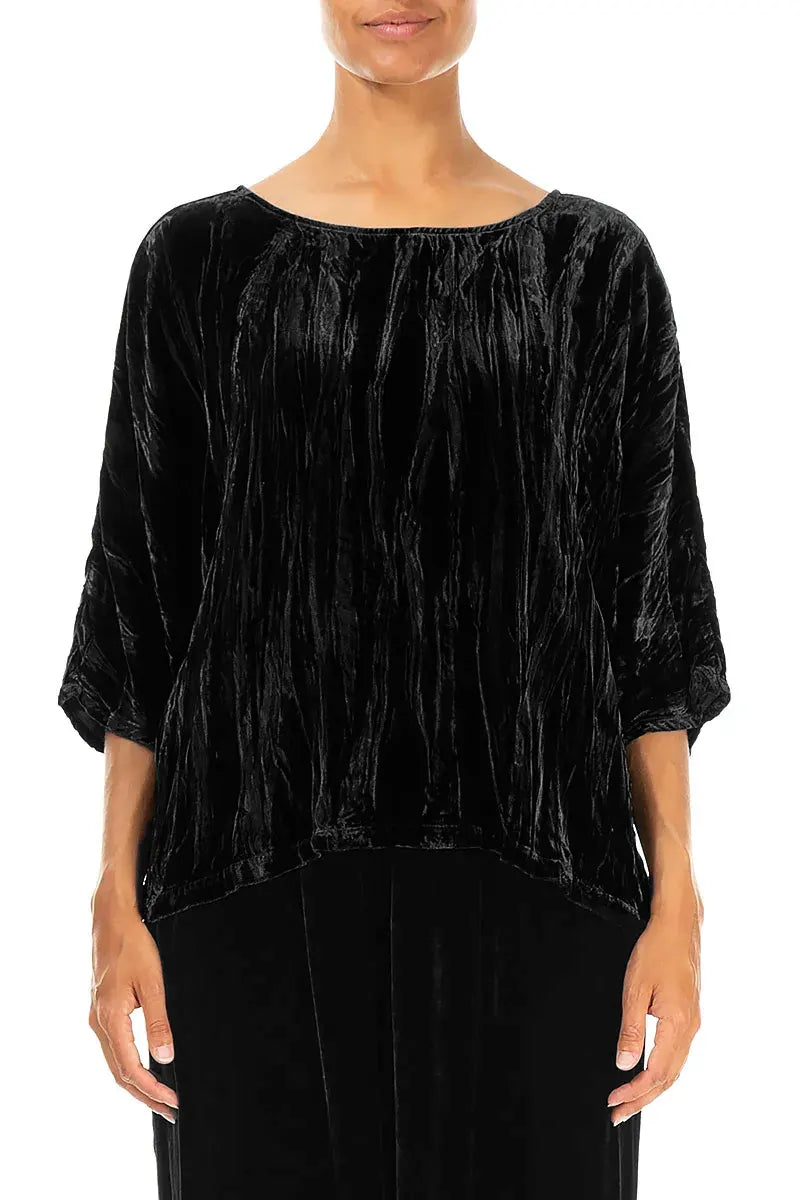 Boxy Black Crumpled Silk Velvet Blouse 1