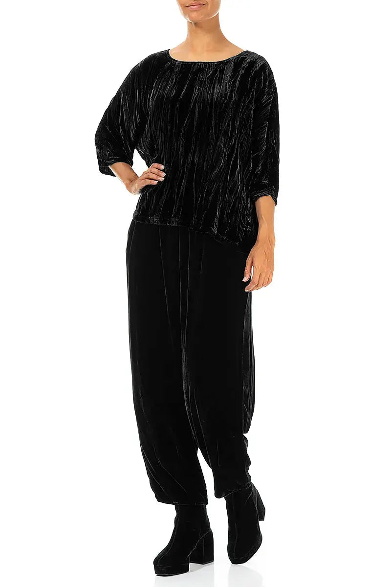 Boxy Black Crumpled Silk Velvet Blouse 4