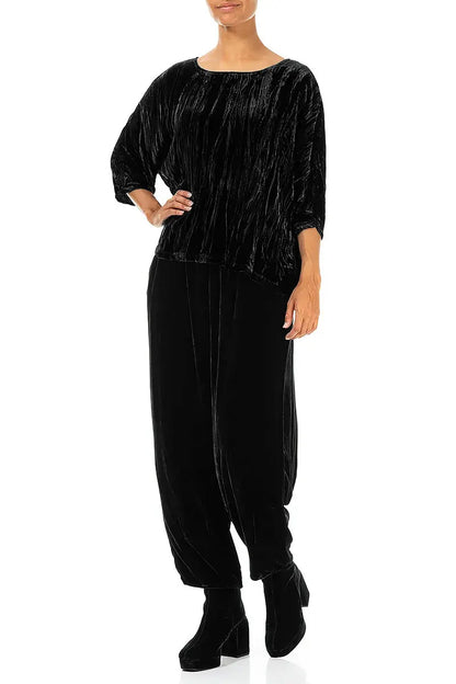 Boxy Black Crumpled Silk Velvet Blouse 4