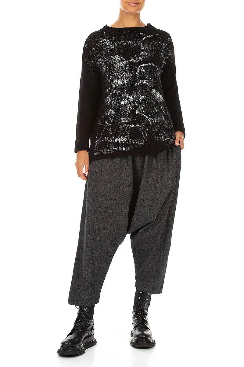 Boxy Black Silver Metallic Merino Wool Sweater 5