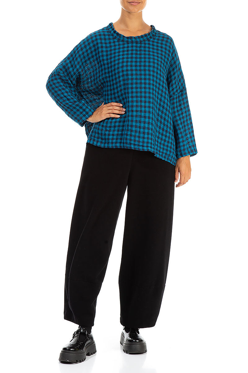 Boxy Blue Check Linen Blouse 4