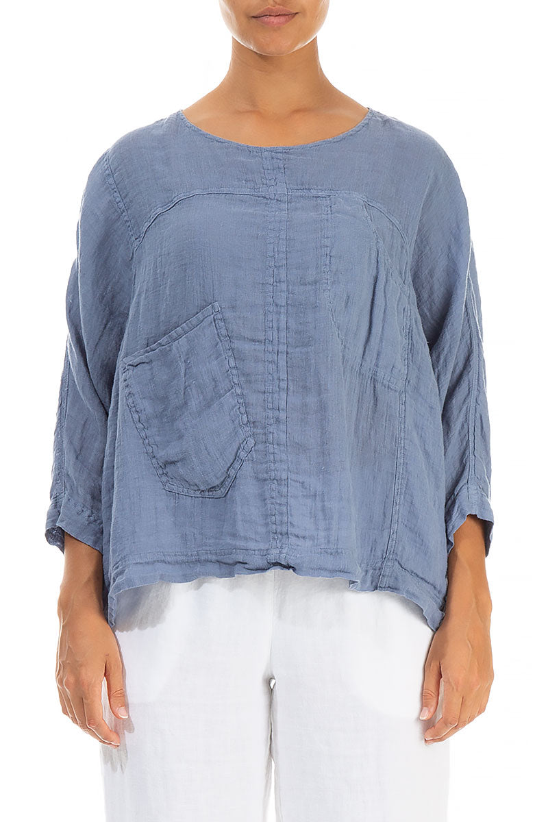 Boxy Light Denim Gauze Linen Blouse 1