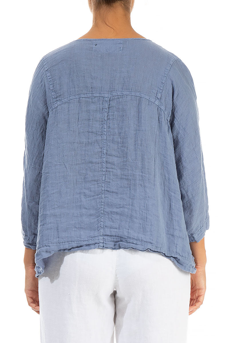 Boxy Light Denim Gauze Linen Blouse 2