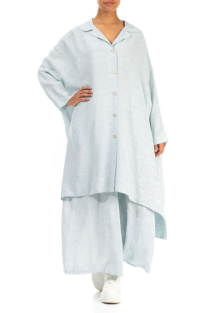 Boxy Blue Striped Linen Jacket 4