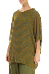 Boxy Bubbly Pattern Olive Silk Blouse 3