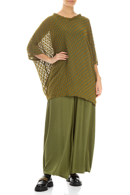 Boxy Bubbly Pattern Olive Silk Blouse 4