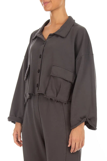 Boxy Charcoal French Terry Cotton Jacket 3