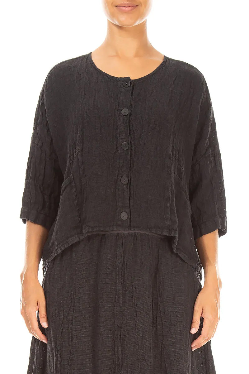 Boxy Charcoal Mélange Linen Jacket 1