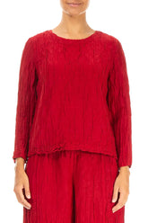 Boxy Cherry Red Crinkled Silk Linen Blouse 1