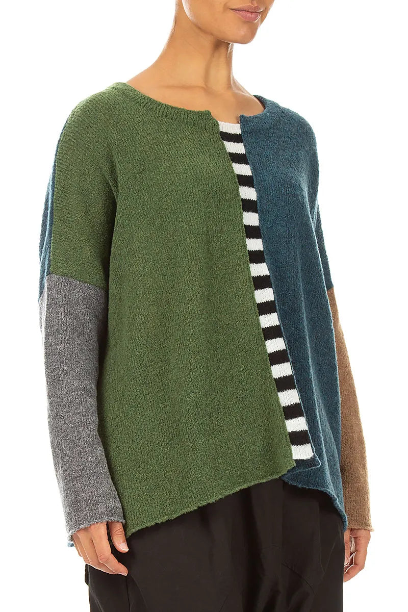 Boxy Colour-Block Green Teal Wool Sweater 3