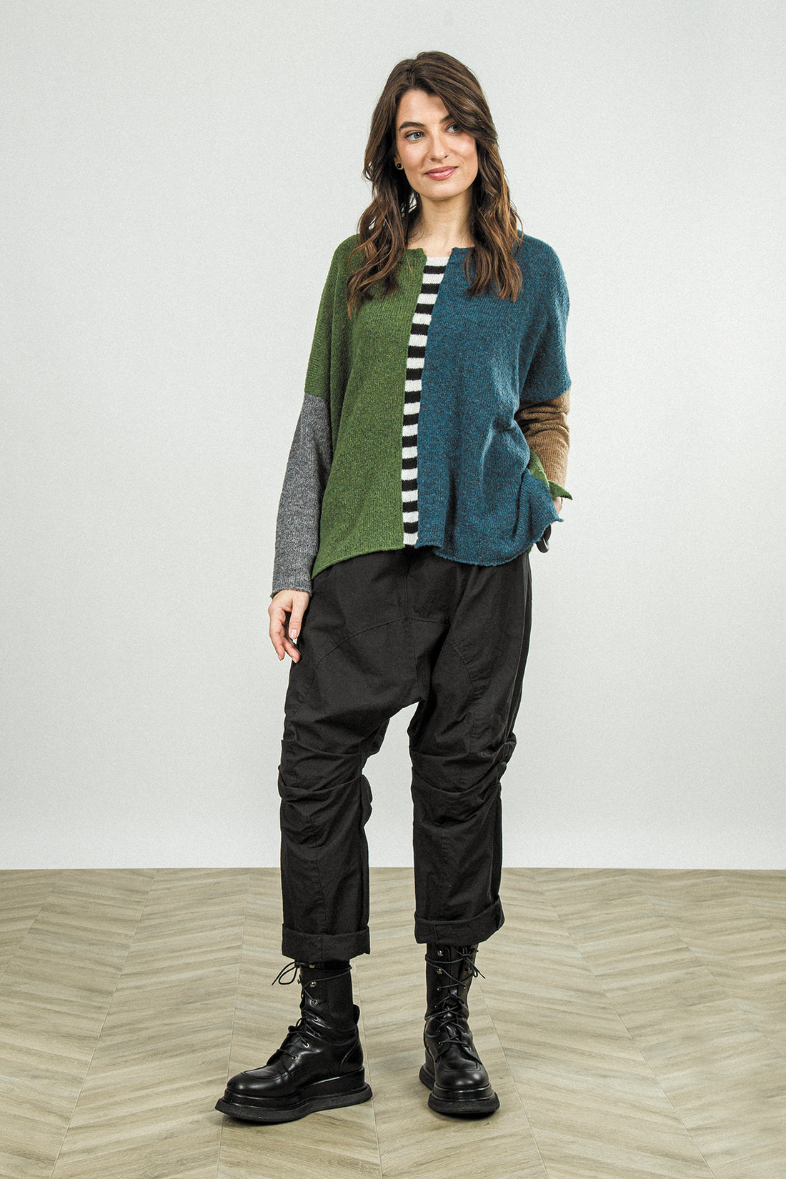 Boxy Colour-Block Green Teal Wool Sweater 7