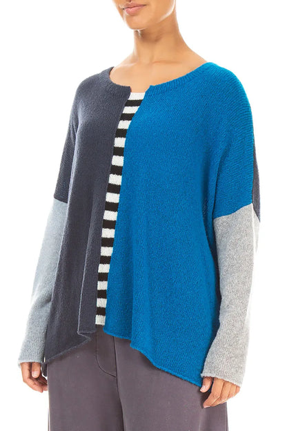 Kastiger Wollpullover in Navy und Azurblau mit Colour-Blocking