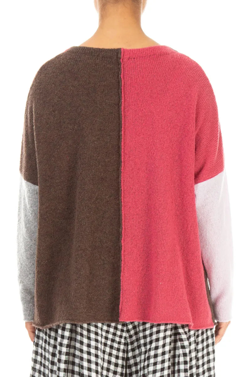Boxy Colour-Block Rose Brown Wool Sweater 3