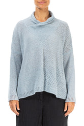 Boxy Cowl Neck Silver Blue Wool Sweater 1