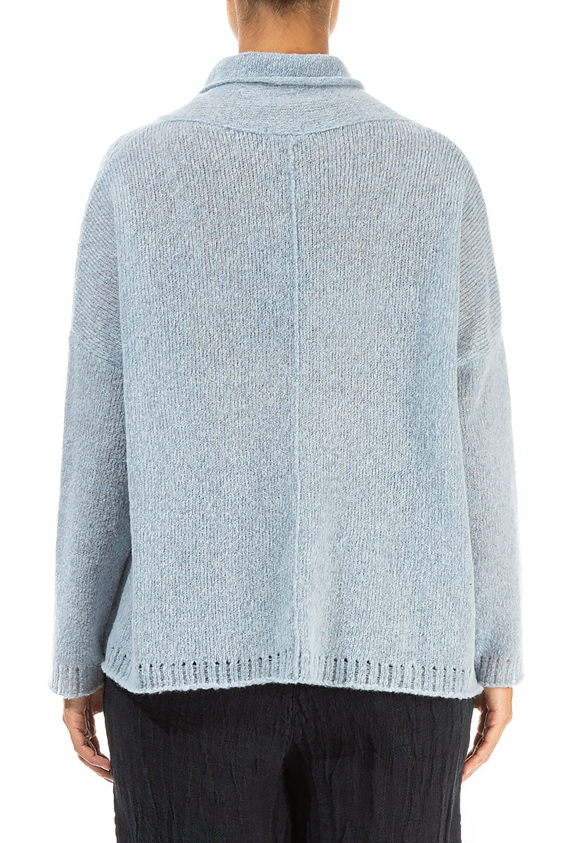 Boxy Cowl Neck Silver Blue Wool Sweater