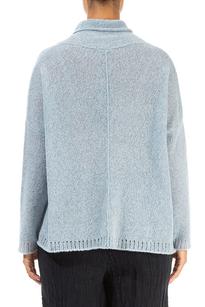Boxy Cowl Neck Silver Blue Wool Sweater 2