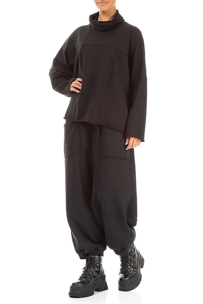Boxy Cowl Neck Black French Terry Cotton Jumper 4