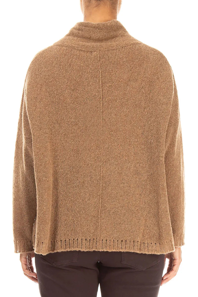 Boxy Cowl Neck Caramel Wool Sweater 2