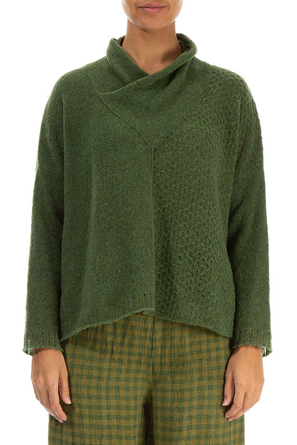 Boxy Cowl Neck Dark Sage Wool Sweater 1