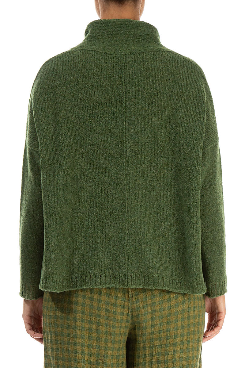 Boxy Cowl Neck Dark Sage Wool Sweater 2