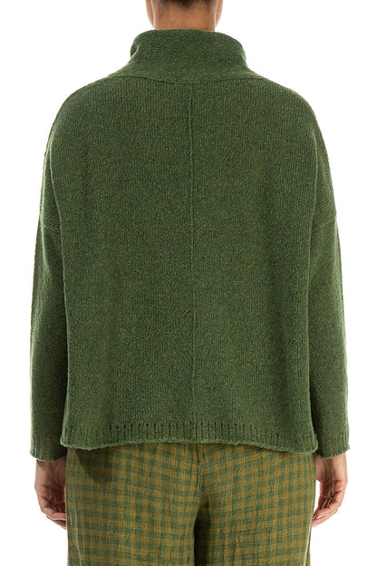 Boxy Cowl Neck Dark Sage Wool Sweater 2
