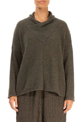 Boxy Cowl Neck Khaki Wool Sweater 1
