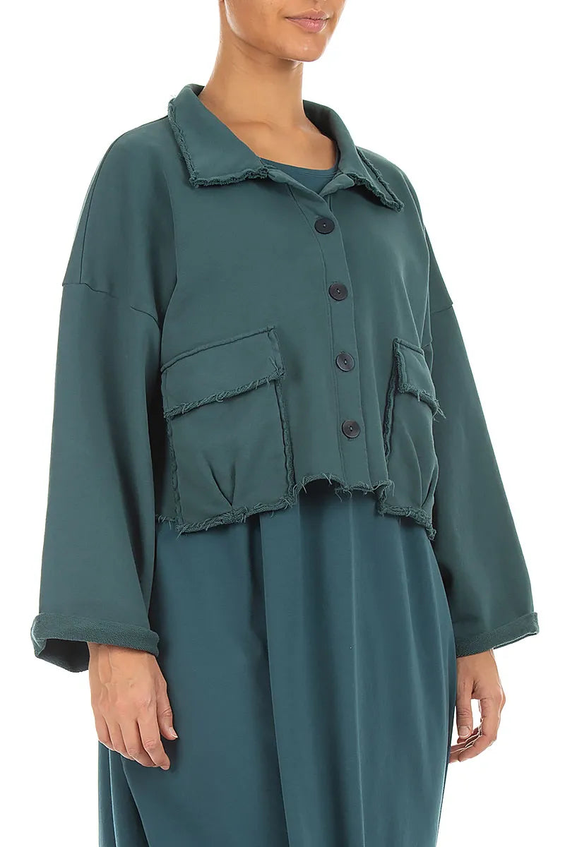 Boxy Deep Turquoise French Terry Cotton Jacket 3