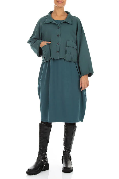 Boxy Deep Turquoise French Terry Cotton Jacket 4