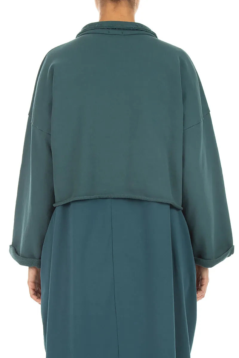 Boxy Deep Turquoise French Terry Cotton Jacket 2
