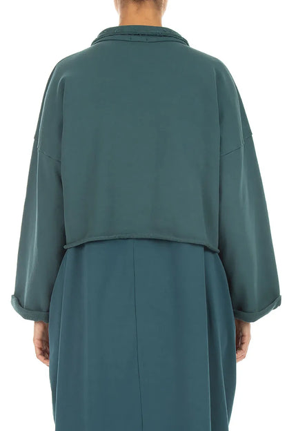 Boxy Deep Turquoise French Terry Cotton Jacket 2