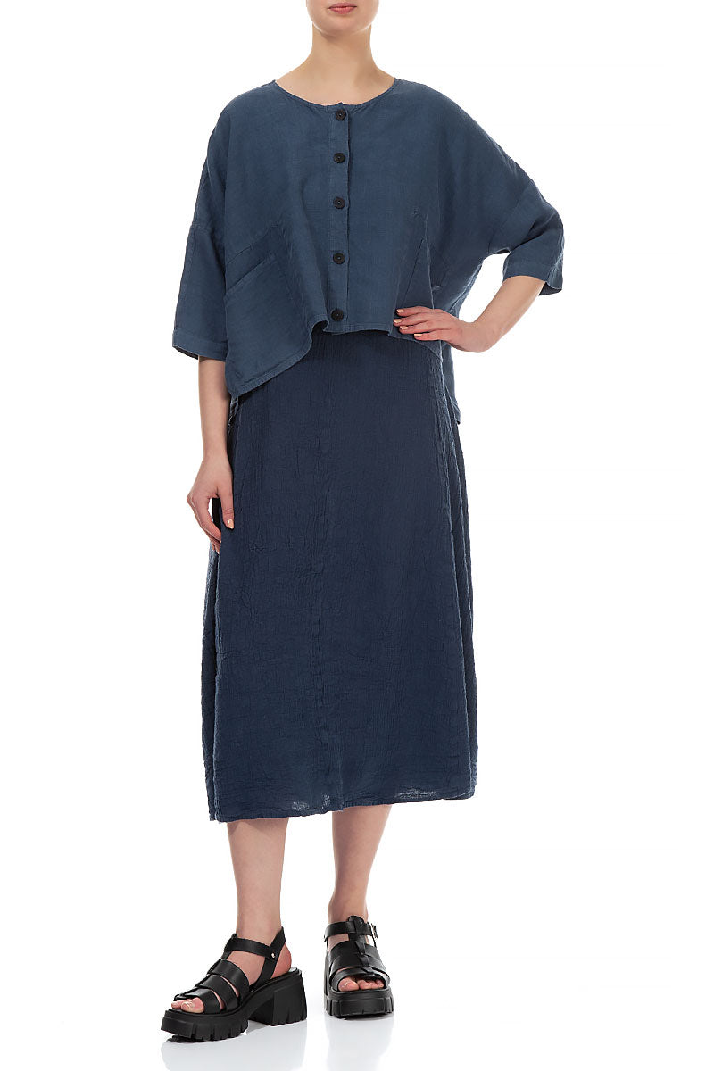 Boxy Denim Blue Linen Jacket 3