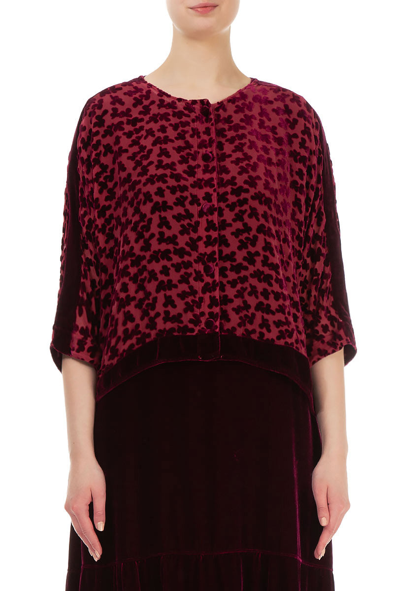 Boxy Devoré Petals Claret Silk Velvet Jacket 2