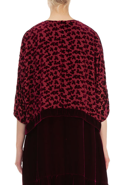 Boxy Devoré Petals Claret Silk Velvet Jacket 3