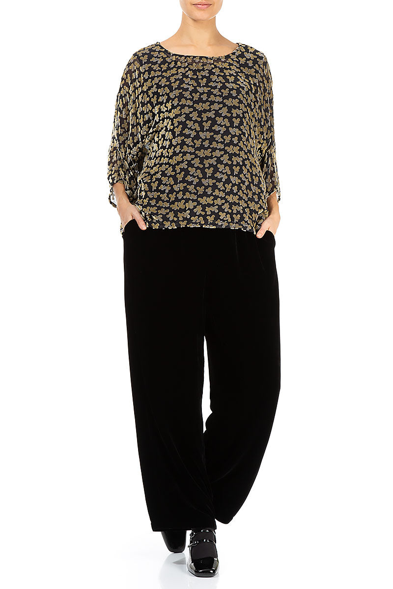 Boxy Devoré Petals Gold Silk Velvet Blouse 4