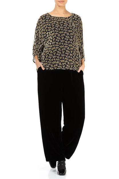 Boxy Devoré Petals Gold Silk Velvet Blouse 4