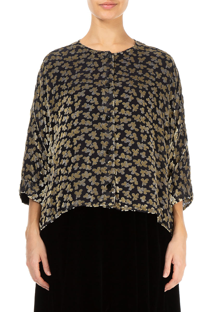 Boxy Devoré Petals Jacke aus goldenem Seidensamt