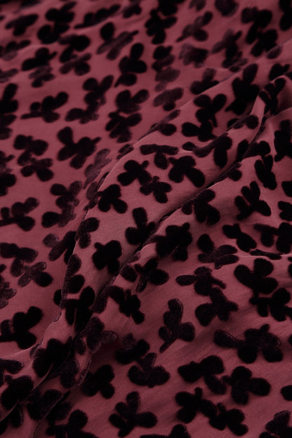 Boxy Devoré Petals Maroon Silk Velvet Blouse 5