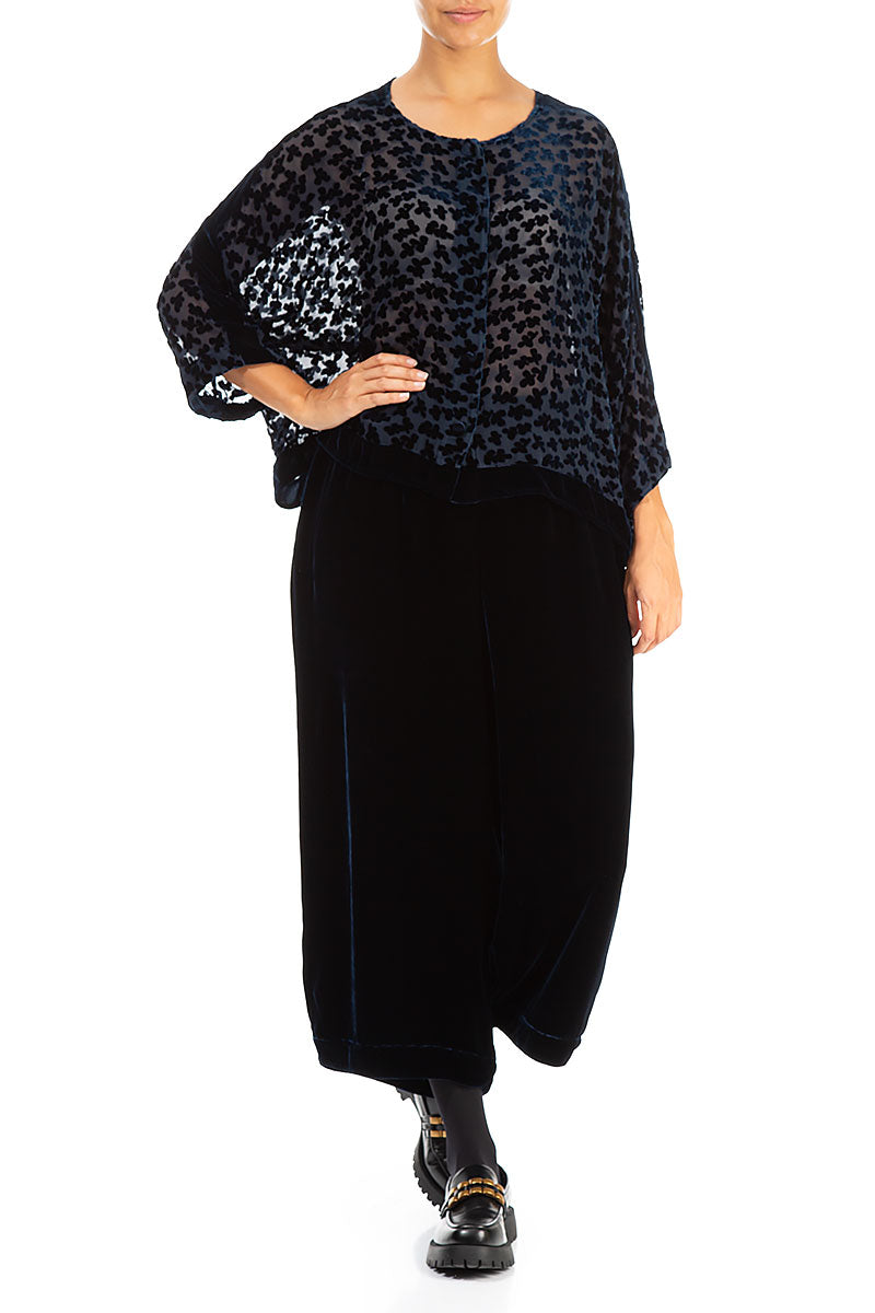 Boxy Devoré Petals Navy Silk Velvet Jacket 4