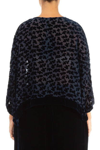 Boxy Devoré Petals Navy Silk Velvet Jacket 2